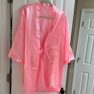 Pink Satin Robe with Tie Closure